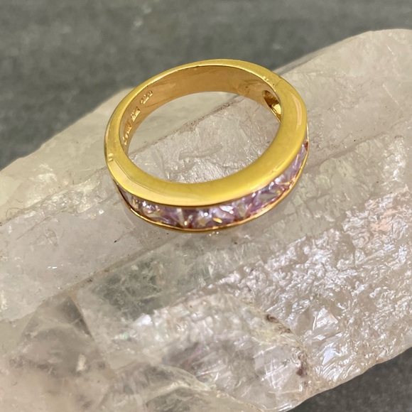 Vintage PJM Sterling Goldtone Lavender Pink Cubic Zirconia Ring 7